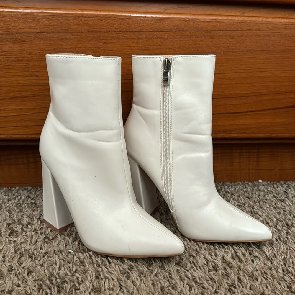 White Flare Heel Booties